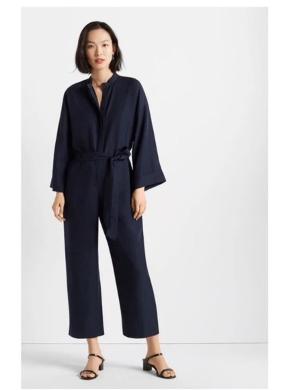 NWT Club Monaco Navy Belted Long-Sleeve Jumpsuit Size 6